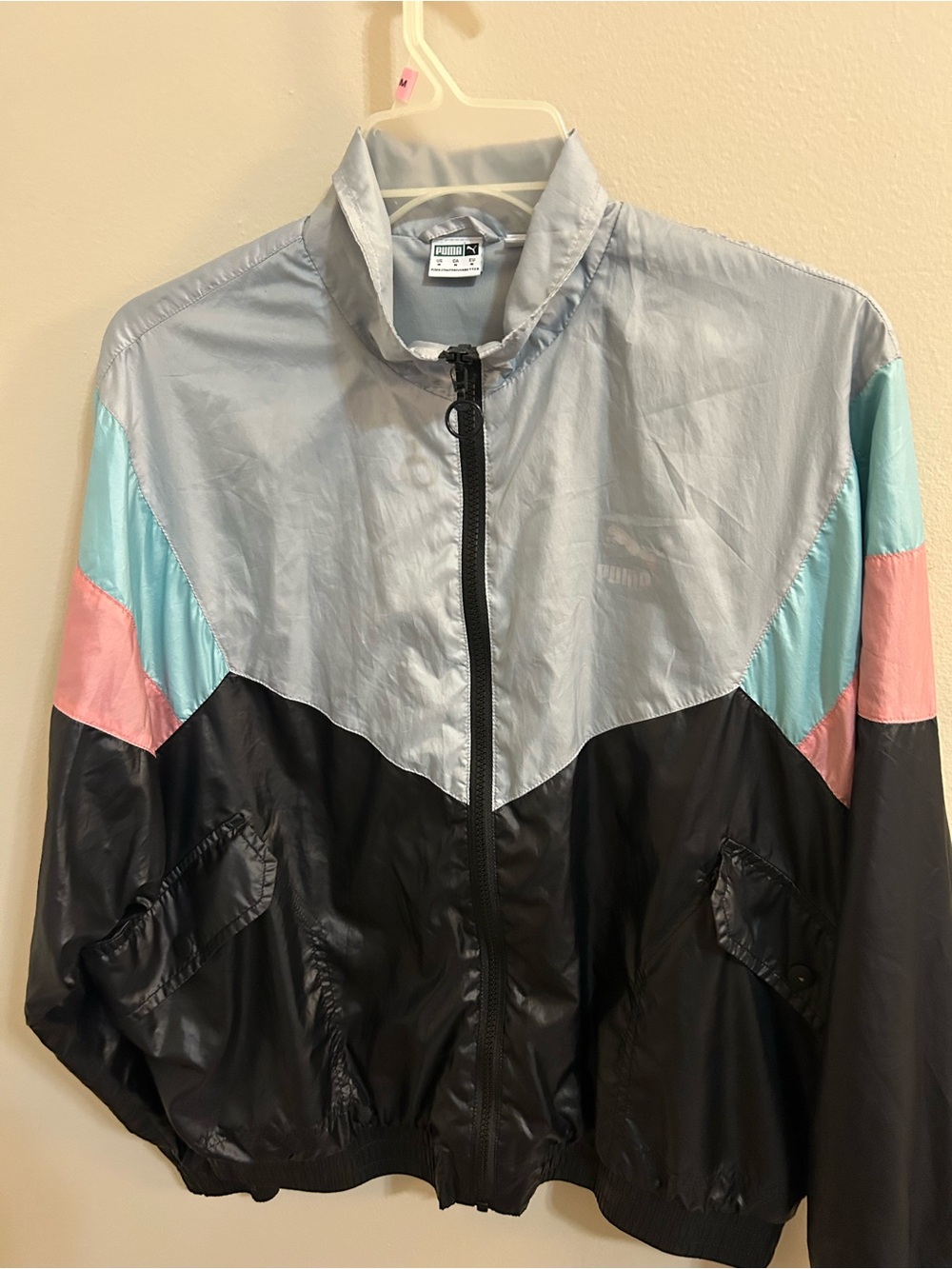 Puma Colorblock Bomber Jacket - Black, Light Blue & Pink